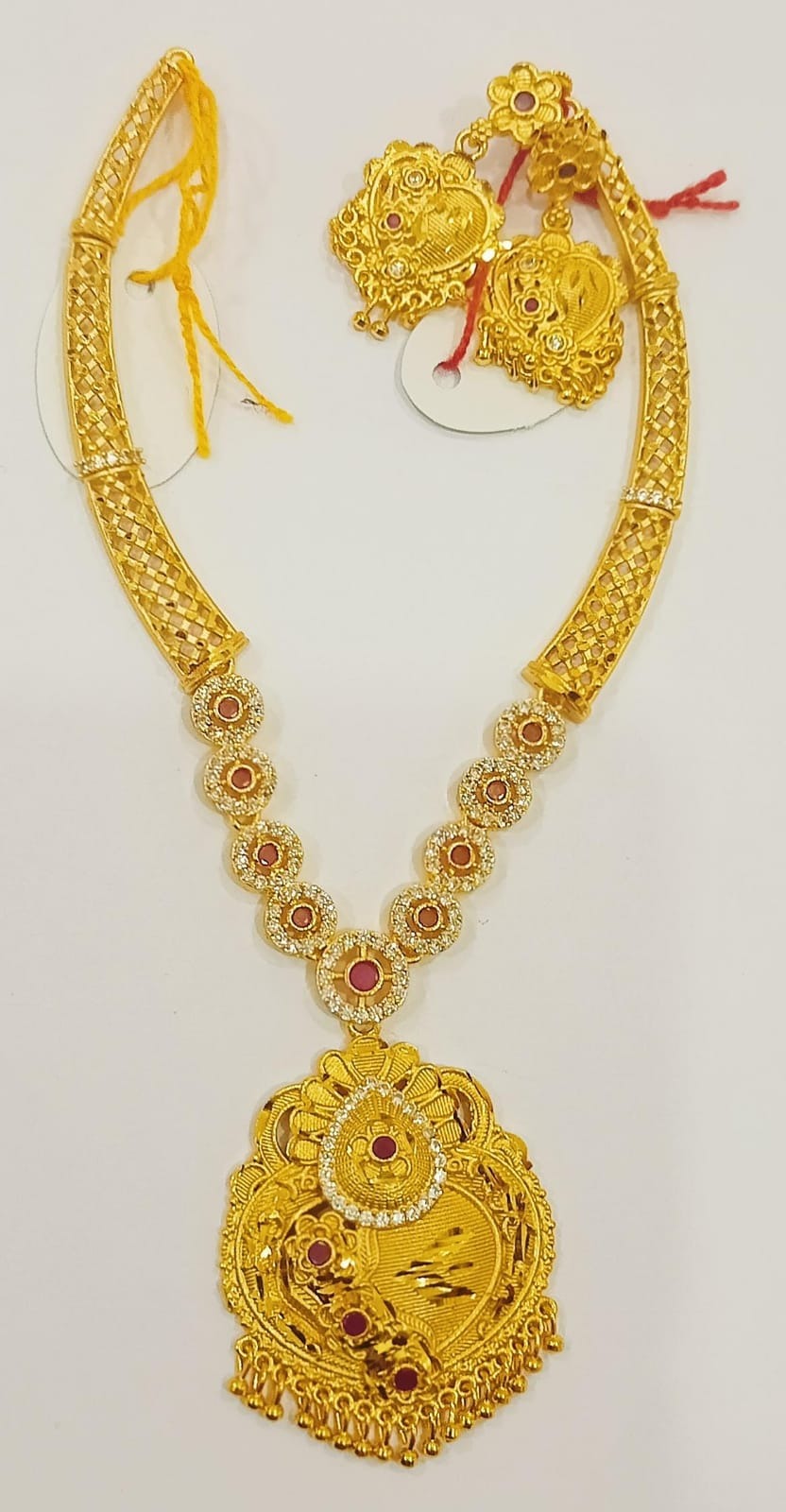 Forming Necklacce With Ear Ring Pink With White Color Fn0004
