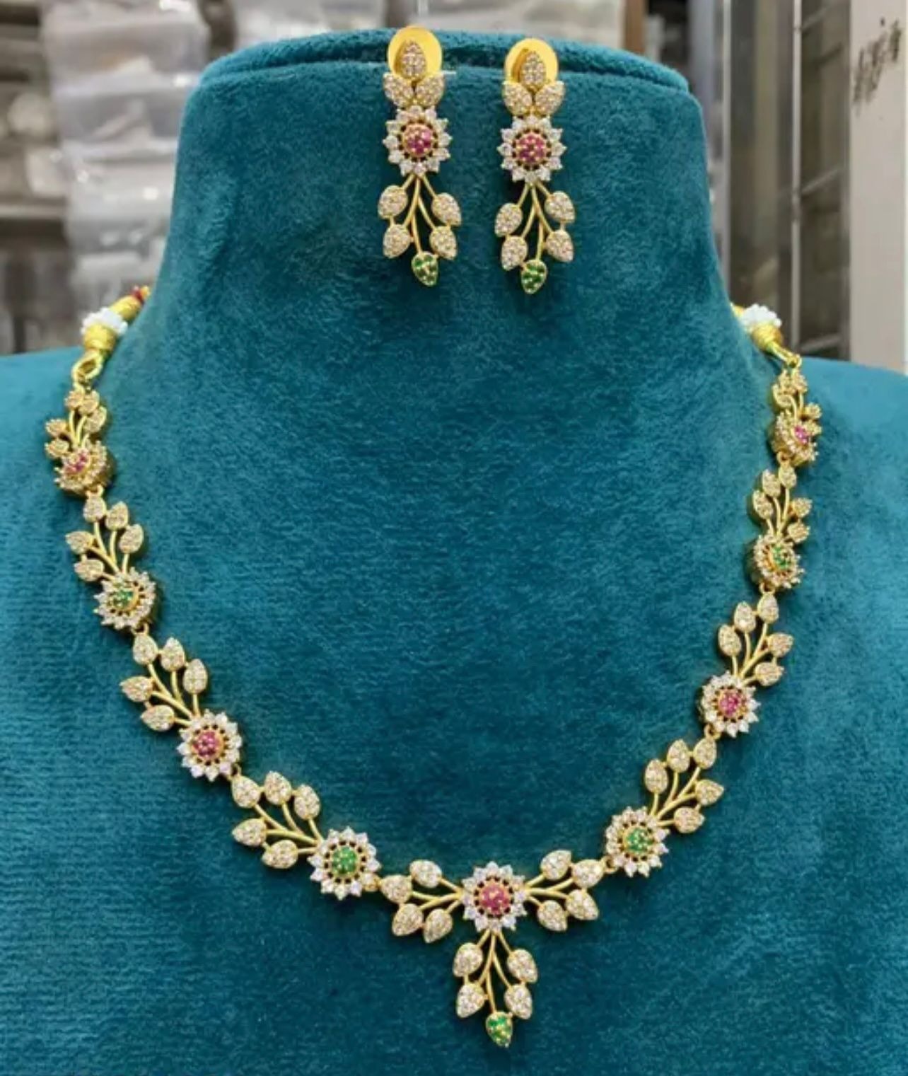Ad Stone Necklace With Earring Ne0074 Multi