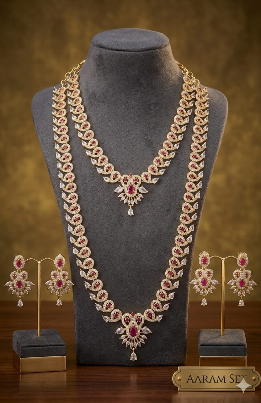 Aaram Necklace Combo Set Pink & White Sa0106