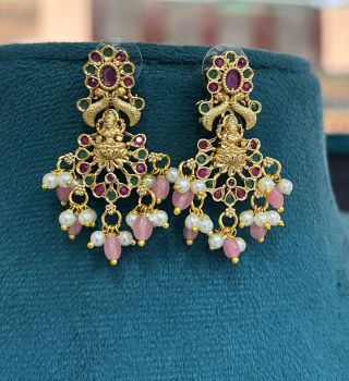 Lakshmi Matti Ear Ring Pink Drops Se0038