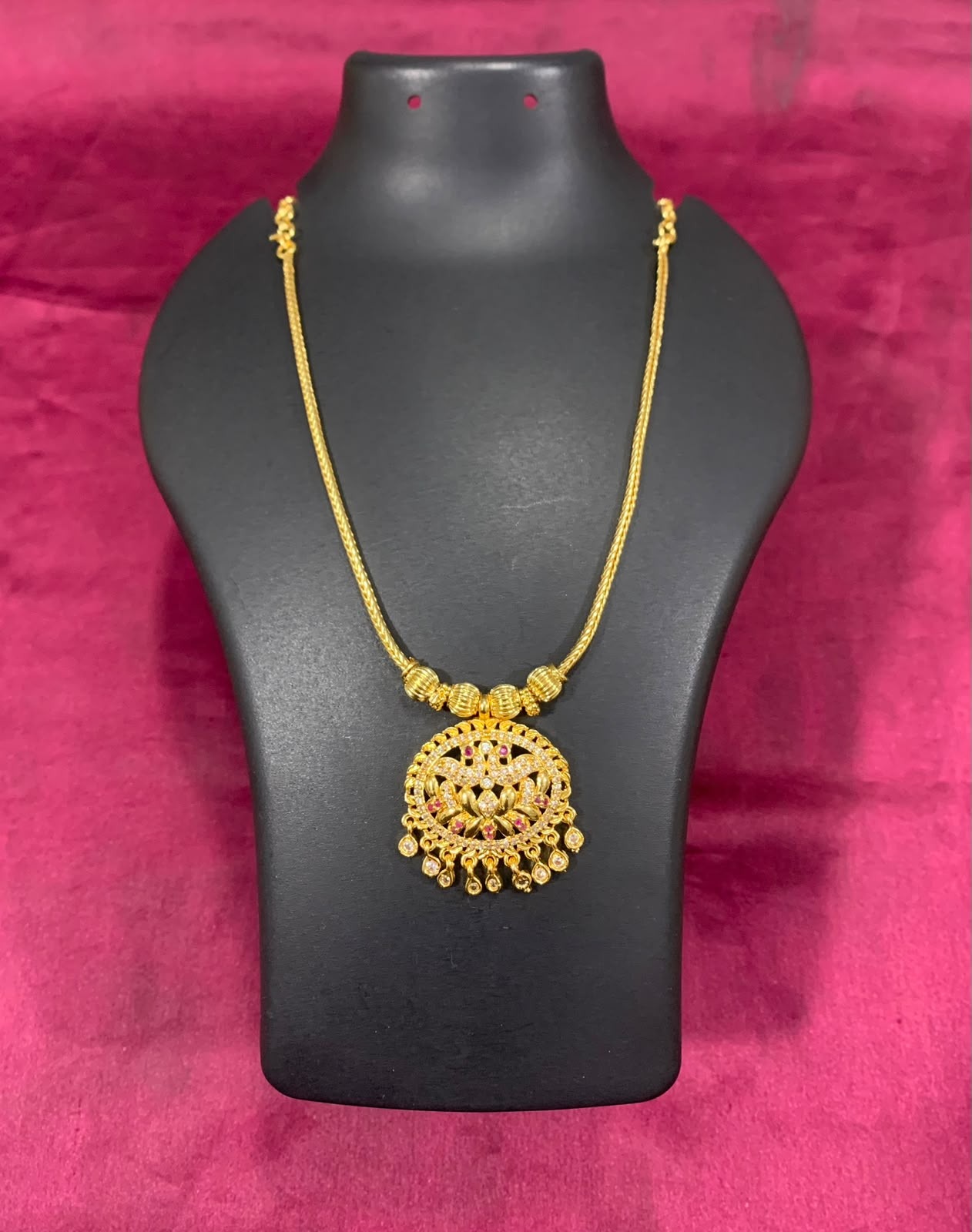 Ad Stone Peacock Chain Necklace Pink With White Sn0240