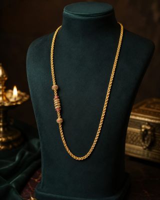 Flower Ball Pink With White Stone Saradu Mogappu Chain Sm0036
