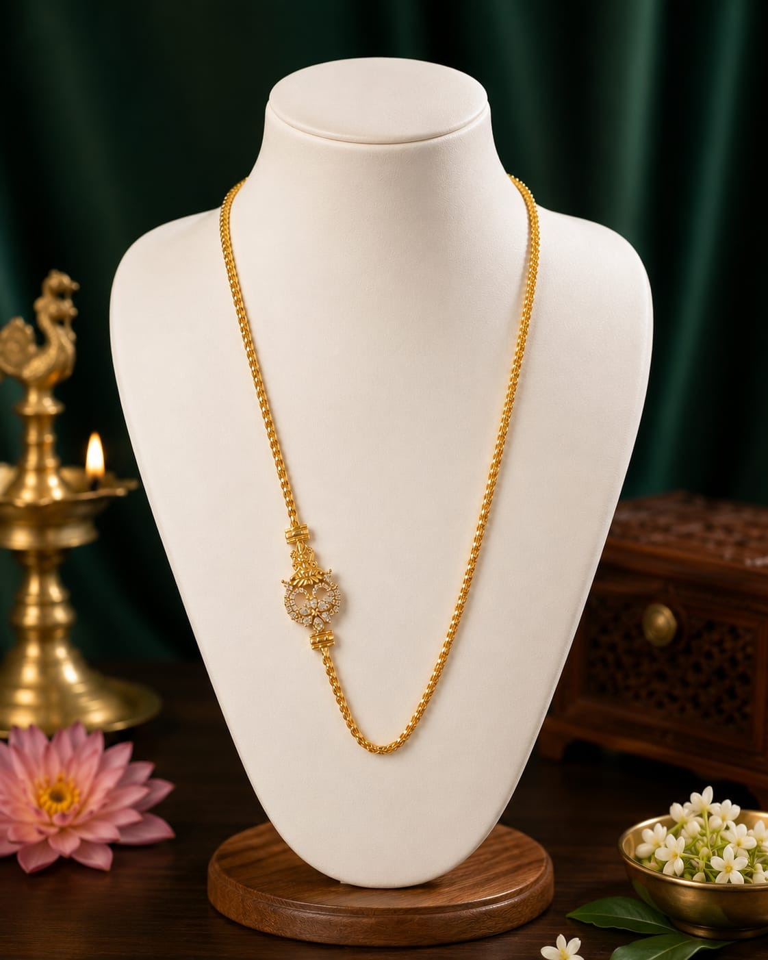 Lakshmi Flower White Saradu Mogappu Chain Sm0030
