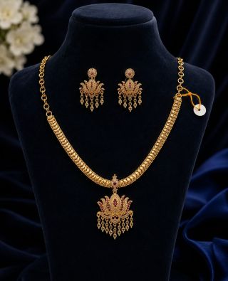 Attigai With Ear Ring Na0169 Pink With White