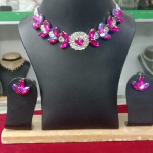 Glass stone Necklace with Ear Ring