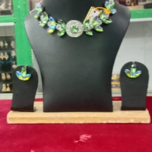 Glass Stone Necklace with Ear Ring
