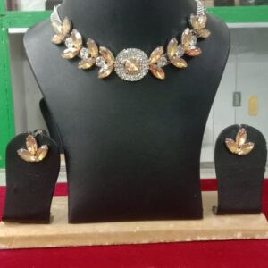 Glass Stone Necklace with Ear Ring